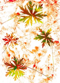 Abstract watercolor background handmade branch plant. Mixed media background. Crumpled paper, leaves, spray