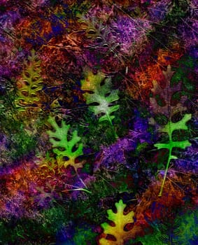 Grunge background with autumn leaves. The expressive texture.