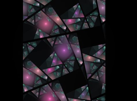 Abstract fractal background - imitation of stained glass. Colored glass in a black frame.