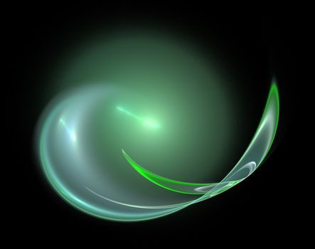 Abstract fractal detail. Green blur bowl. Wave petal arc. On a black background