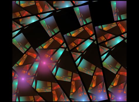 Abstract fractal background - imitation of stained glass. Colored glass in a black frame.