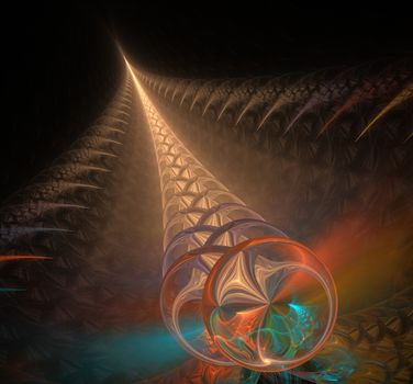 Abstract fractal line receding into the distance of the arcs. Background. Illustration of articles on speed, target, space, science