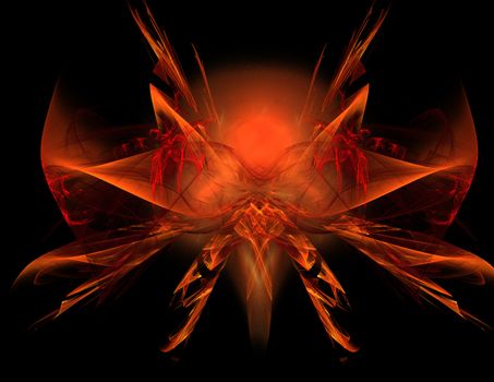 Abstract fractal orange symmetrical shape. Reminiscent of a fox and a spider