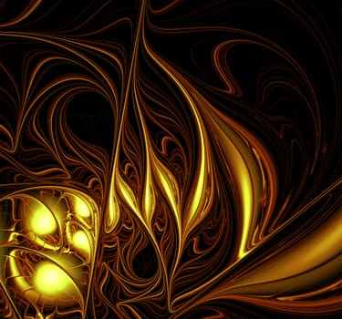 Excellent mysterious glowing gold metallic fractal pattern