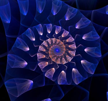 Great spiral shell abstract fractal blue background