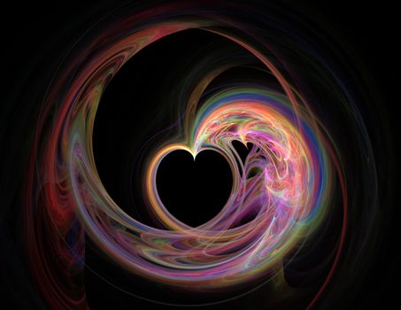 Abstract fractal background bizarre intertwining of lines and colors empty heart