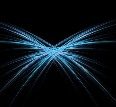 Abstract fractal blue energetic fast lines black background