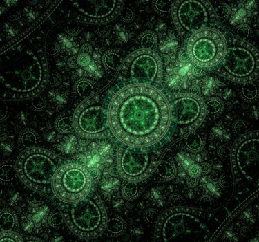 Jewelry circles fractal pattern on a black background green