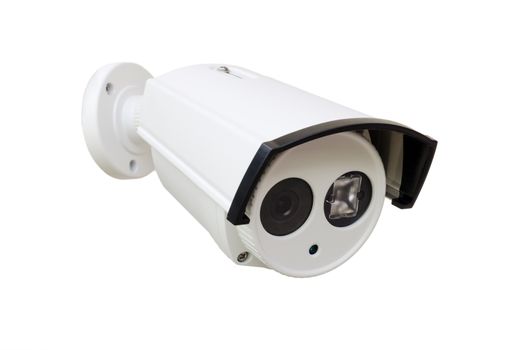 white CCTV security camera on white background