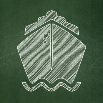 Vacation concept: Ship icon on Green chalkboard background