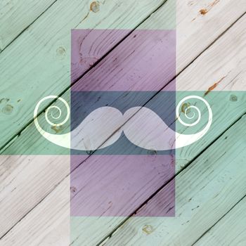 Mustache logo against colored wood