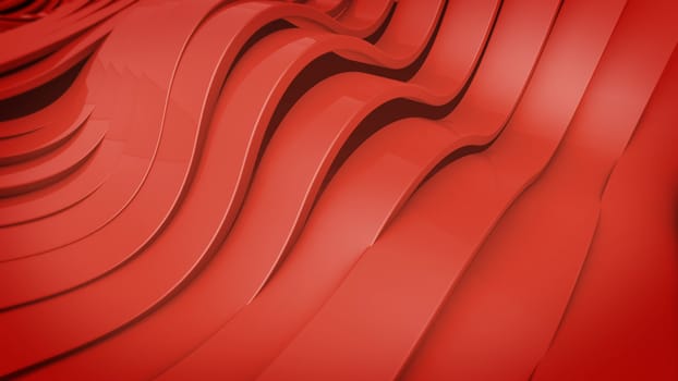Abstract 3D Wavy band surface. Red color.