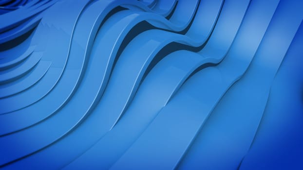 Abstract 3D Wavy band surface. Blue color.