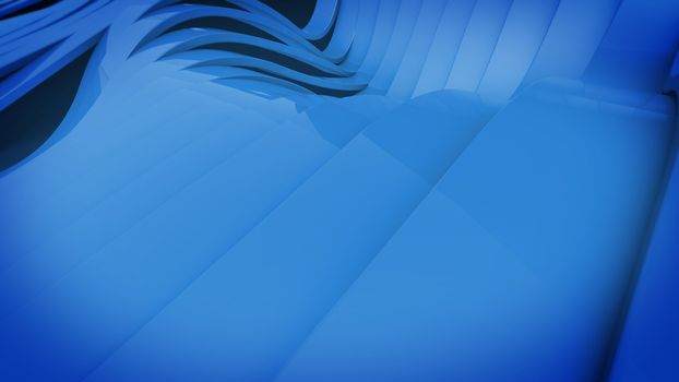 Abstract 3D Wavy band surface. Blue color.