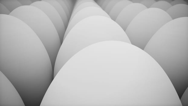 3d render of white eggs row. Dof.