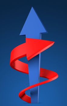 Red and blue arrows blue background