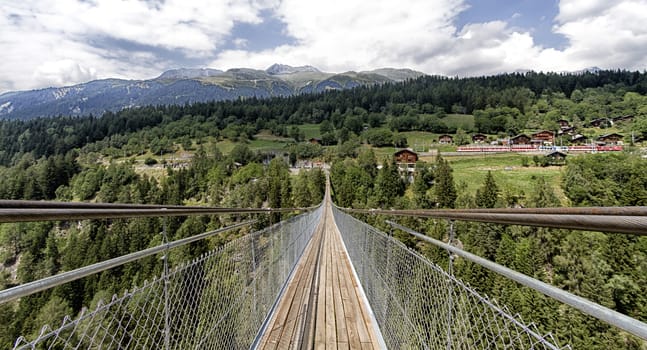 Pont suspendu Ernen Goms bridge switzerland and landscape