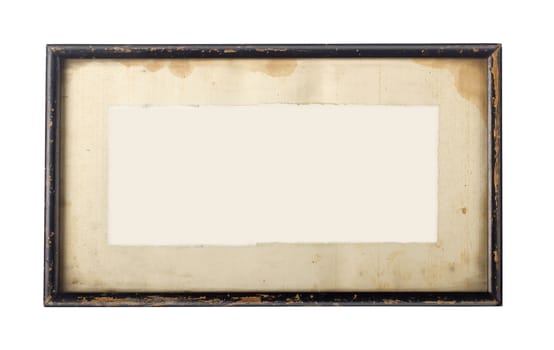 Vintage, black wooden frame with stained background paper.