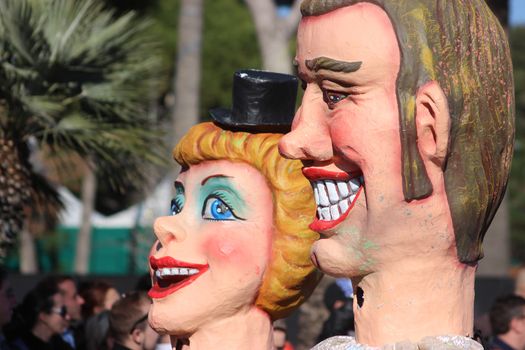 Nice, France - February 21 2016: Parade Float during the Carnival of Nice (Corso Carnavalesque 2016) in French Riviera. The Theme for 2016 was King of Media