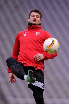 PORTUGAL, Braga: Veroljub Salatic juggles the ball as FC Sion holds a training session on February 23, 2016 in Braga, Portugal. The practice comes one day before Sion faces Sporting Braga in a UEFA Europa League match on February 24.