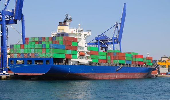 Container Ship is loading in a port