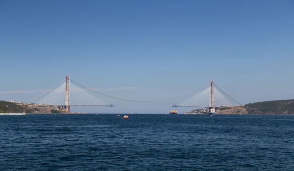 Construction of Yavuz Sultan Selim Bridge over Bosphorus Strait in North of Istanbul, Turkey