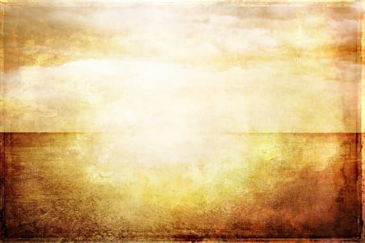 Grungy vintage image of sea and sky in sunlight. Artistic background.