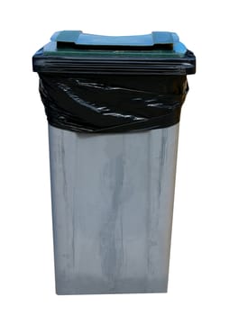 Gray recycling bin isolated on a white background.