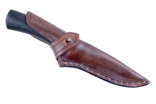 Work knife in a leather pouch isolated on a white background