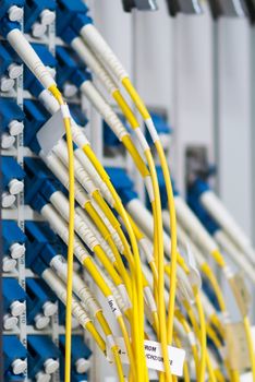 fiber optic with servers in a technology data center .