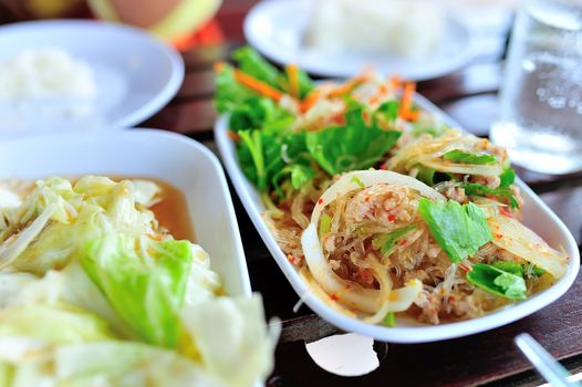 vermicelli salad thai food in soft light .