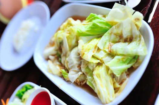 An Fried Cabbage in soft light .