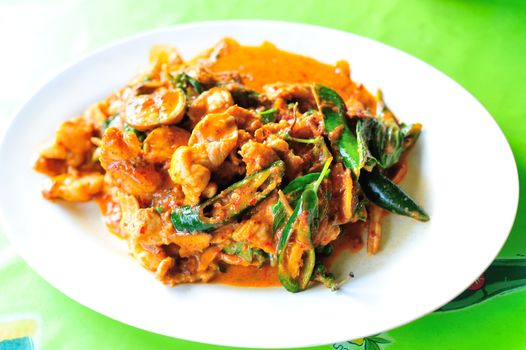 SPICY STIR FRIED PORK WITH RED CURRY .