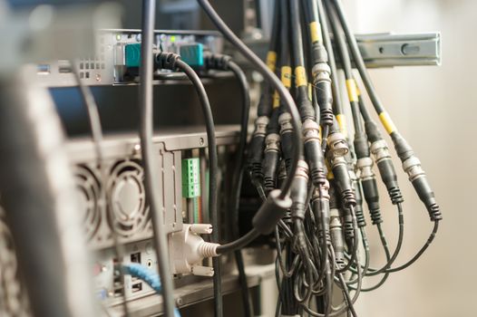 fiber optic with servers in a technology data center .