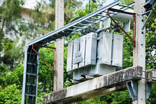 An electrical transformer in data room .