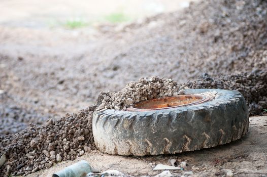 An Old tires in soft light .