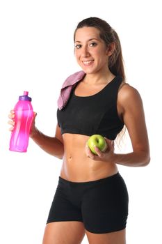 Healthy lifestyle. Fitness woman drinking water isolated