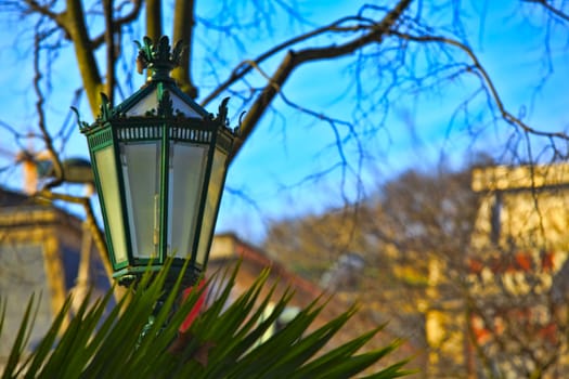 Typical metal street lamp at Lisbon (Portugal).