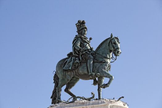 Statue of King Jose I on the Commerce Square - Praca do Comercio - in downtown Lisbon, Portugal.