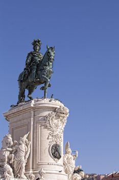 Statue of King Jose I on the Commerce Square - Praca do Comercio - in downtown Lisbon, Portugal.