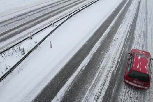 Winter traffic on the motorway in denmark