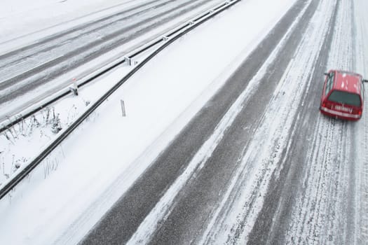 Winter traffic on the motorway in denmark
