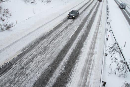 Winter traffic on the motorway in denmark