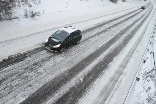 Winter traffic on the motorway in denmark