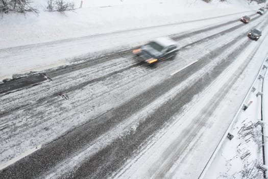 Winter traffic on the motorway in denmark