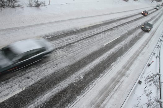 Winter traffic on the motorway in denmark