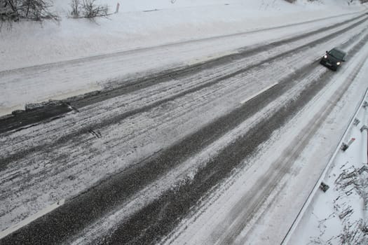 Winter traffic on the motorway in denmark