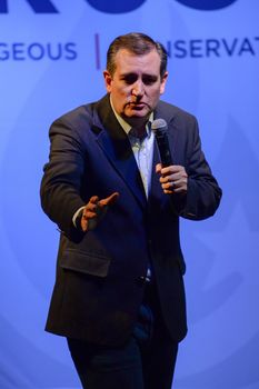 USA, Carson City: Republican presidential candidate, Sen. Ted Cruz (R-TX) delivers speech at the Brewery Arts Center in Carson City, Nevada on February 23, 2016, the day of the Nevada GOP caucus.