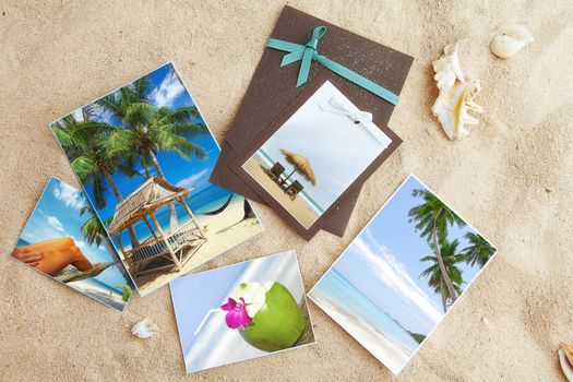 Tropic beach theme collage composed of few photos