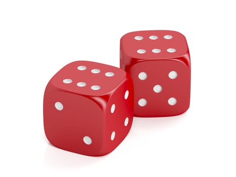 Red winning dices on white background
